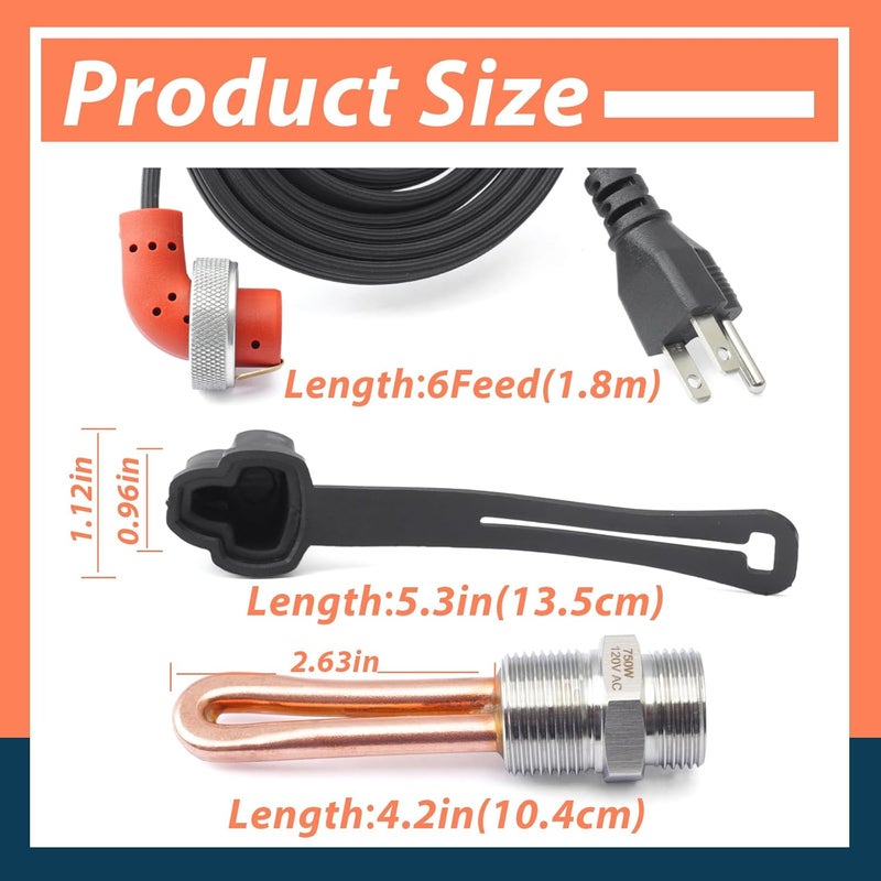 Lisnhlin 3500022 Engine Block Immersion Heater Replacement for Cummins for Paccar Diesel Engine 3/4 Inch NPT Thread 120 Volts 750 Watts with Cordset Cord and Plug Protector - Image 5